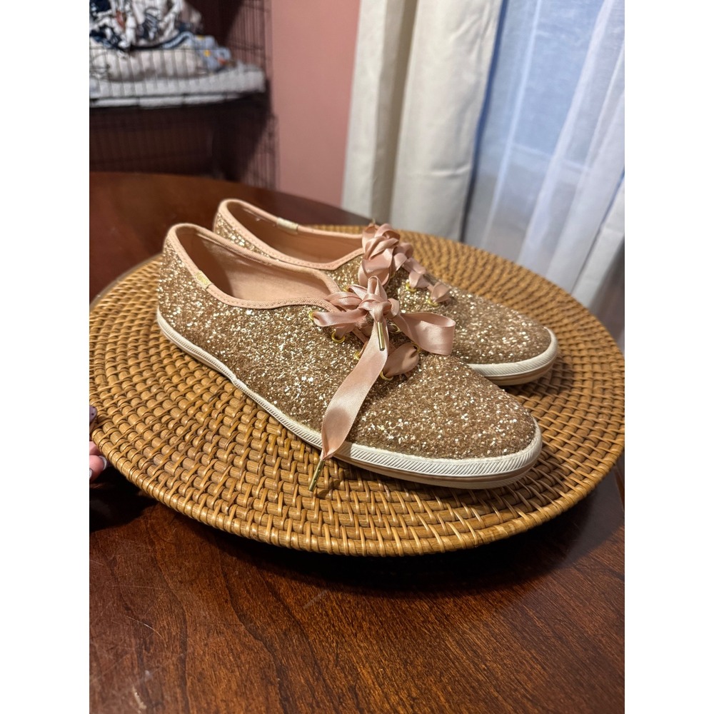 Kate Spade Keds Champion Rose Gold Glitter Sneakers WF52991 Womens 8